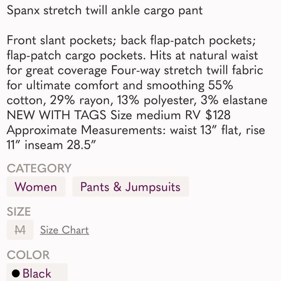Spanx stretch twill ankle cargo pant and washed black C17 - Picture 10 of 10